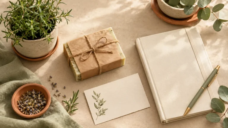 Trust signals for handmade skincare websites shown through natural product flat lay