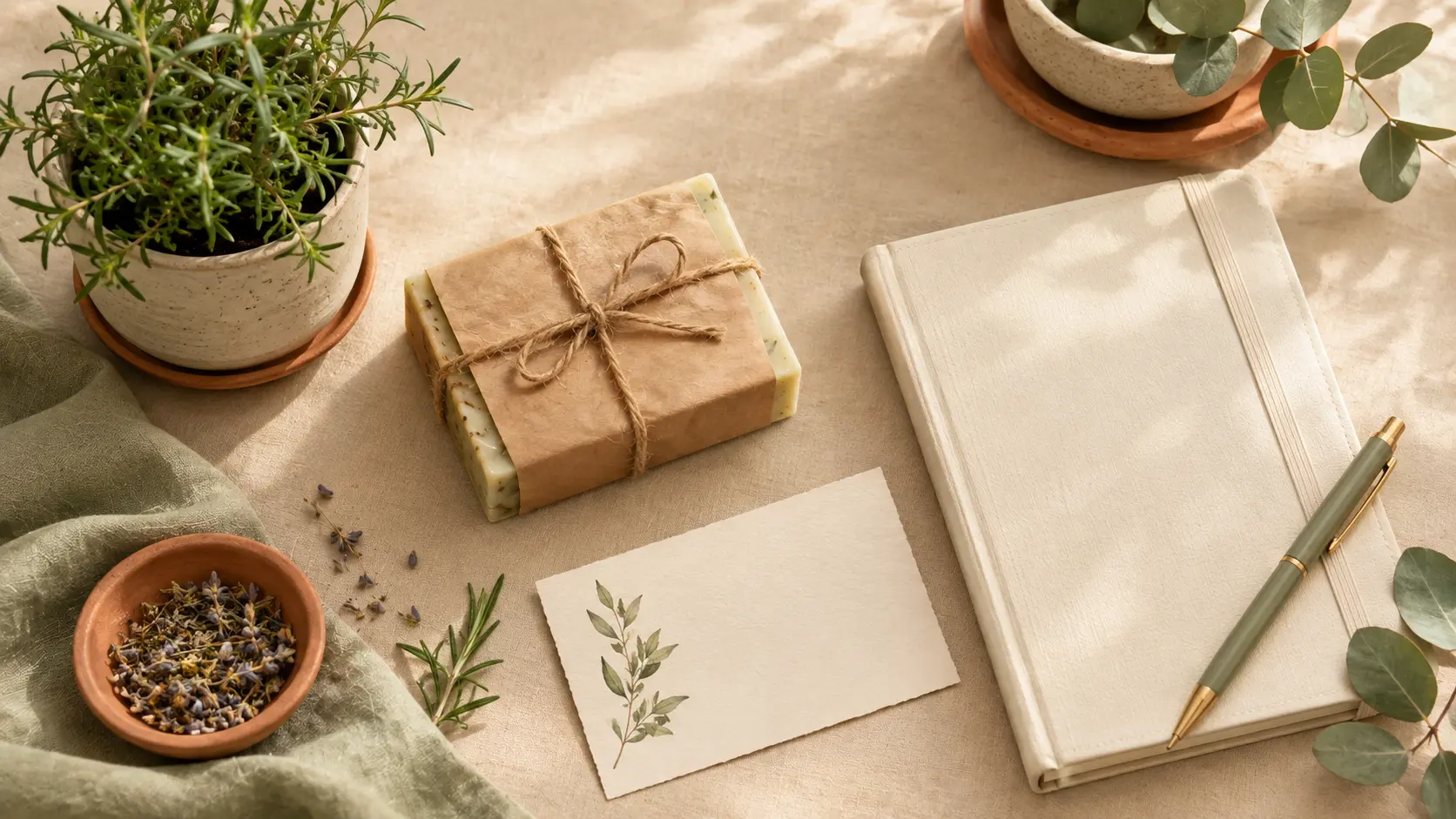 Trust signals for handmade skincare websites shown through natural product flat lay