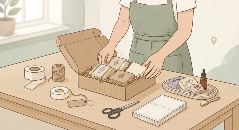 Online-only soap seller managing local SEO from a home workspace