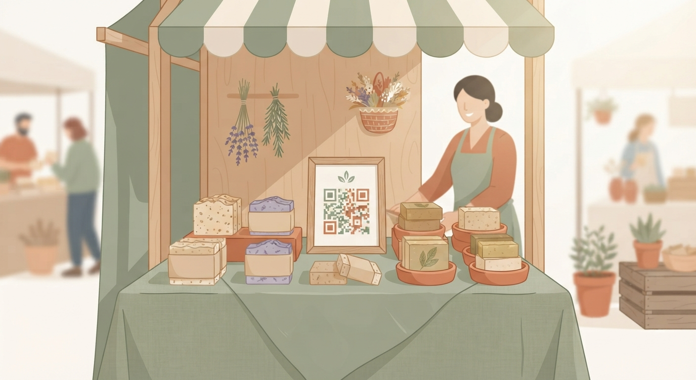 Handmade soap seller at a craft fair market stall